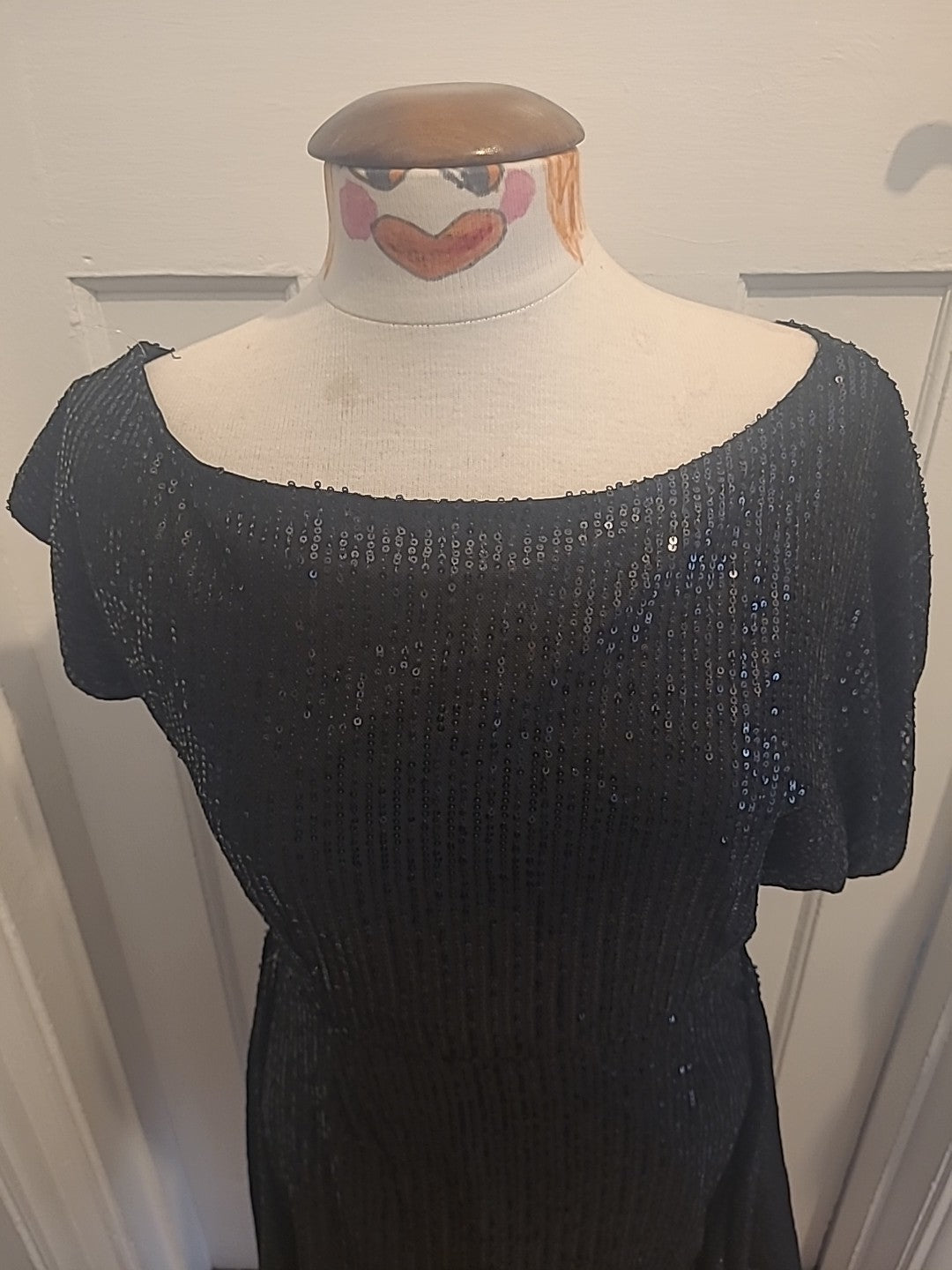 Ladies Size Large Black Glitter Short Sleeved Dress