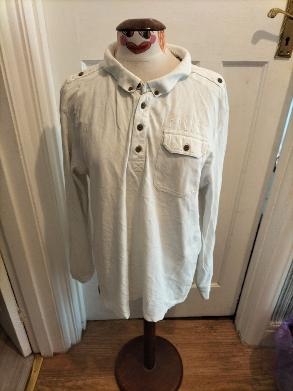 Mens Police Size XL White Short Sleeved Polo
