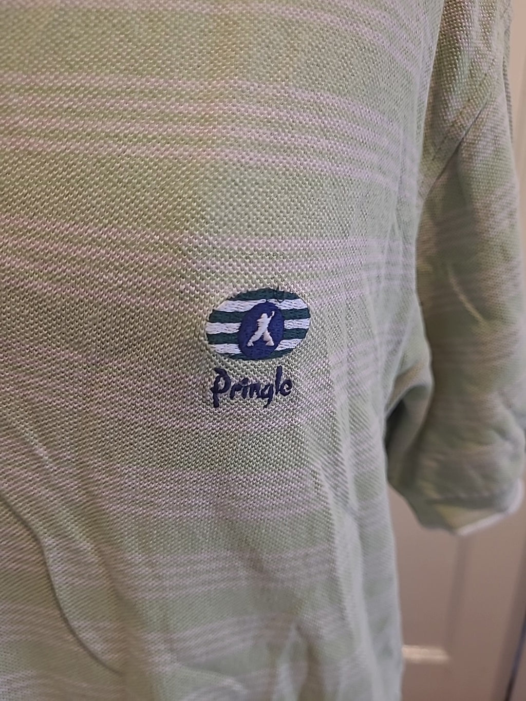 Mens Faldo Size Medium Green White Striped Short Sleeved Polo