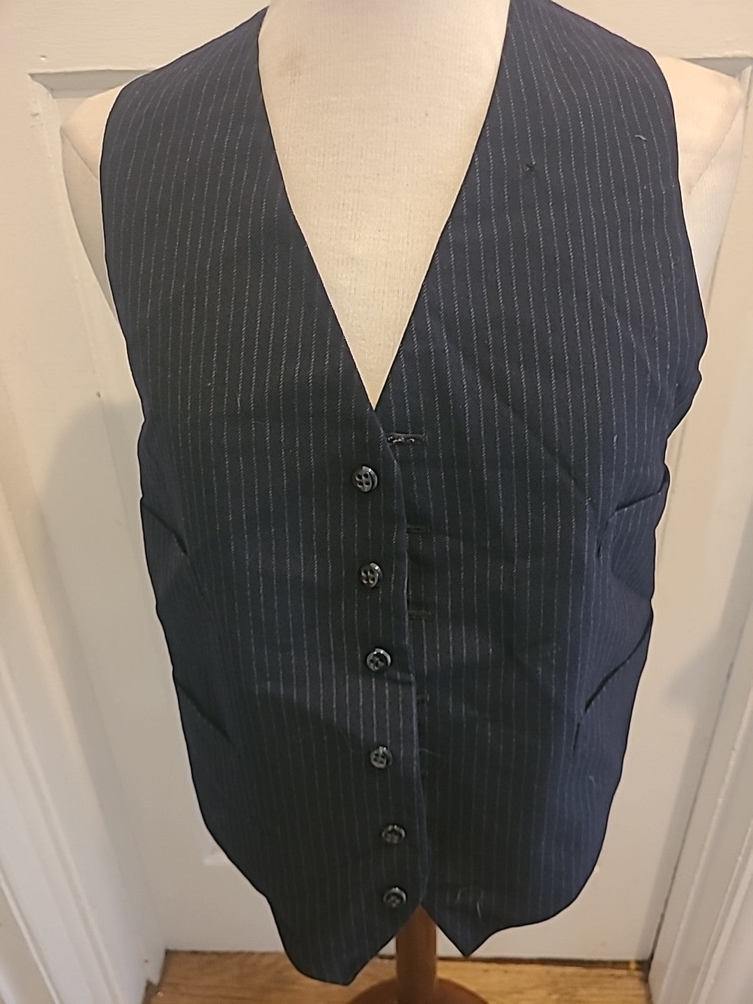 Boys Size Large Navy Pinstripe Lined Waistcoat