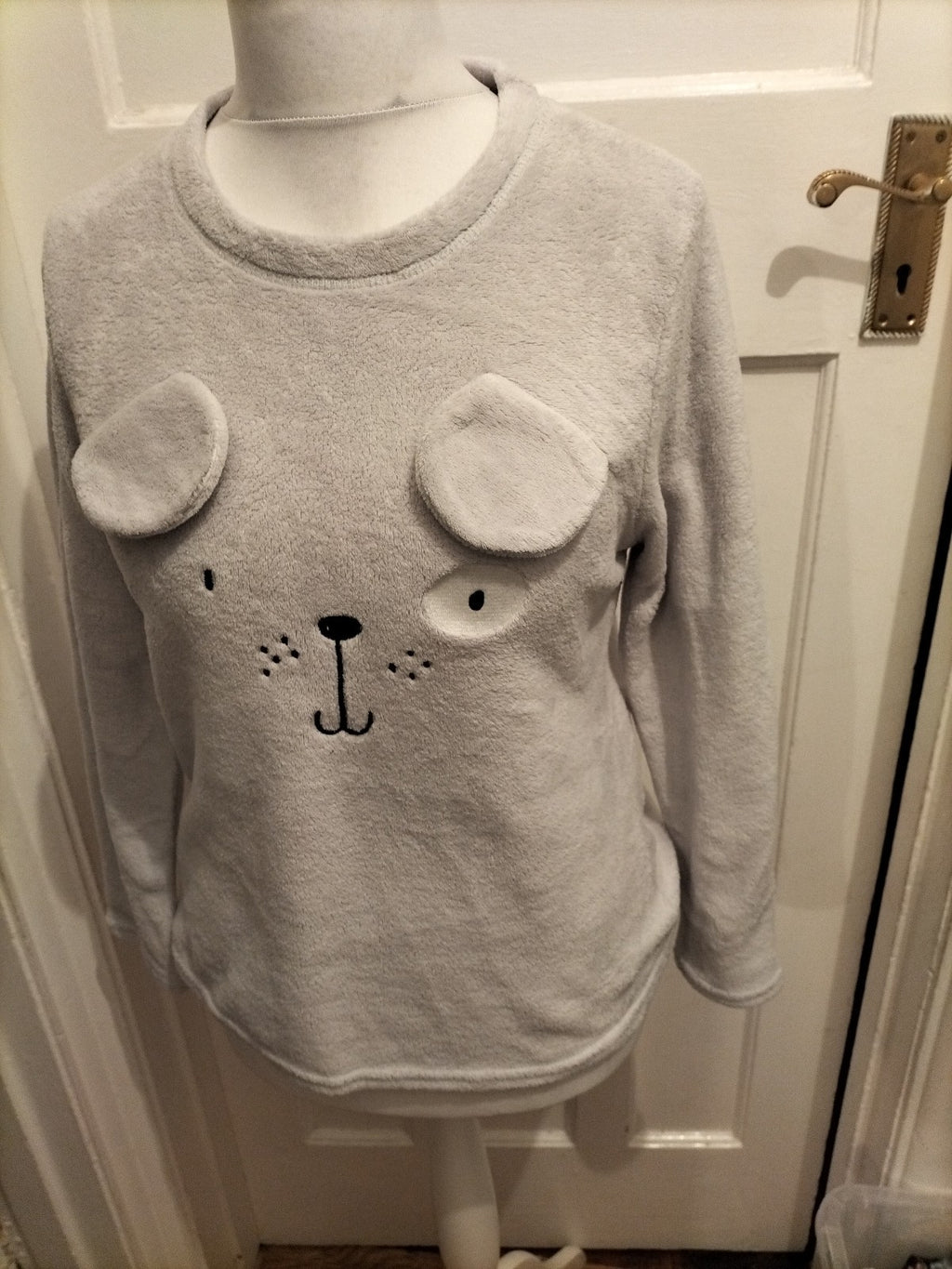 Ladies Primark Size S (10-12) Grey Pyjama Top With Ears