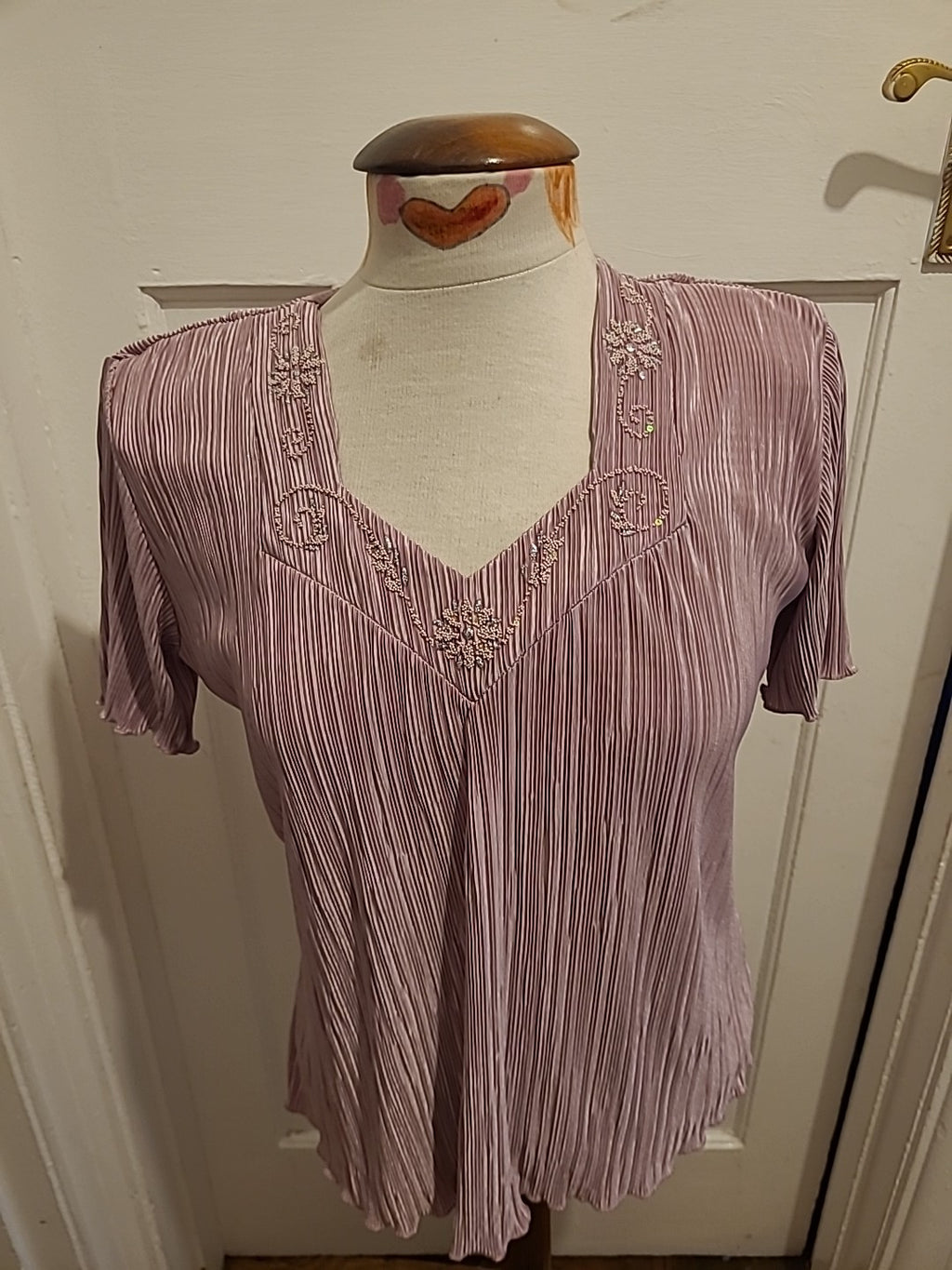 Ladies Forever Size Small Purple Crinkle Short Sleeved Blouse