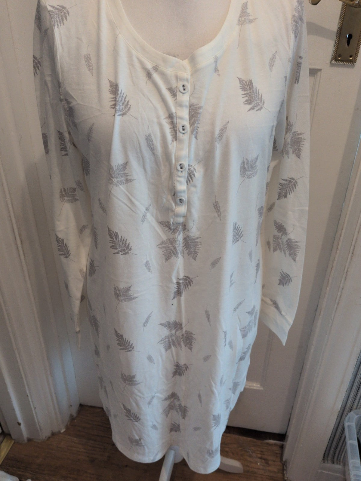 John Lewis 16 White And Grey Leaf Long Sleeve Pyjama Nighty