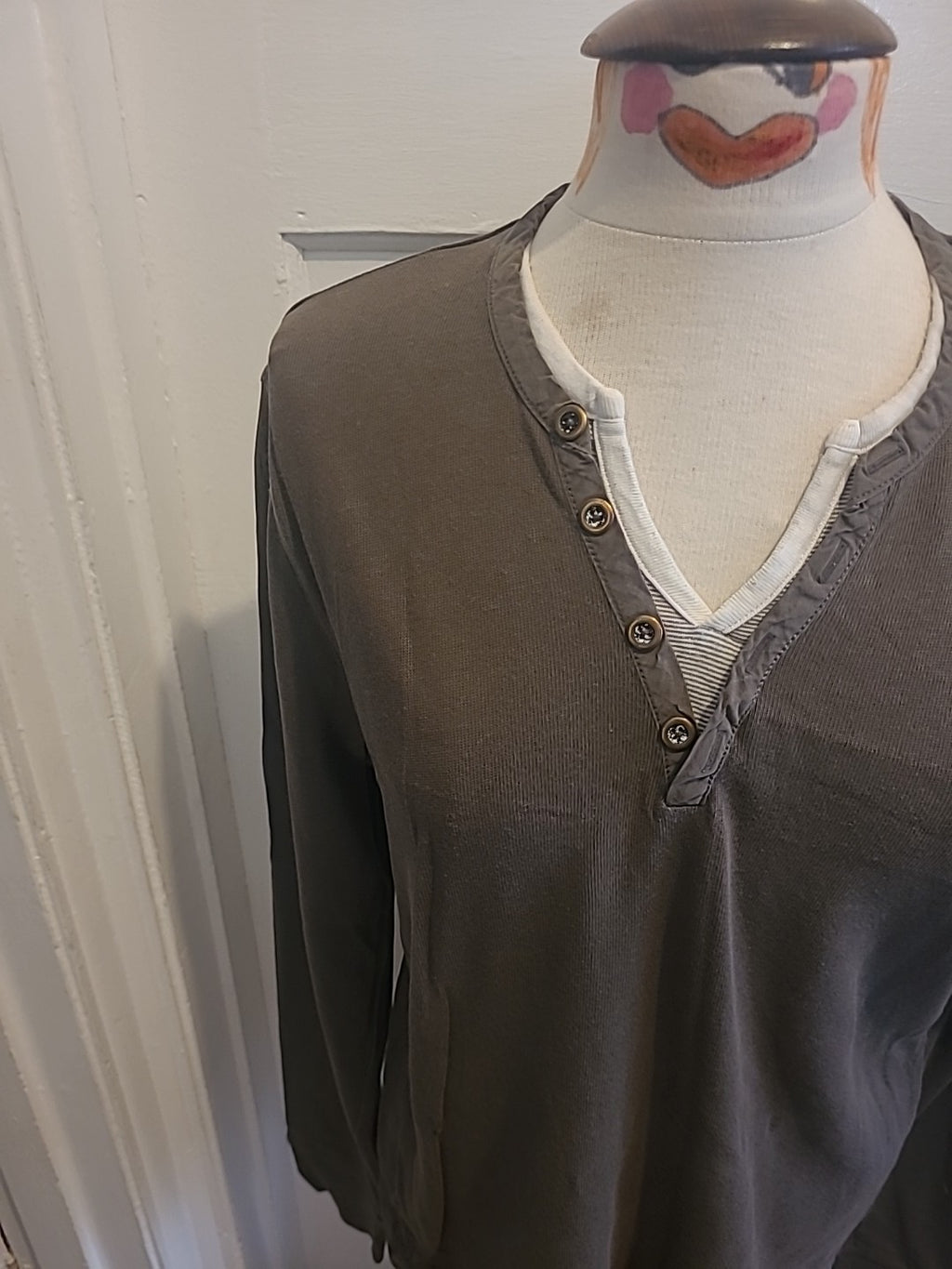 Mens Next Size Large Khaki Long Sleeved Polo Uncollared