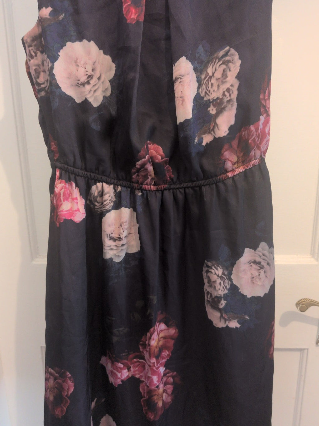 Ladies F&F Size 6 Navy Flower Lined Sleeveless Dress Knee-Midi