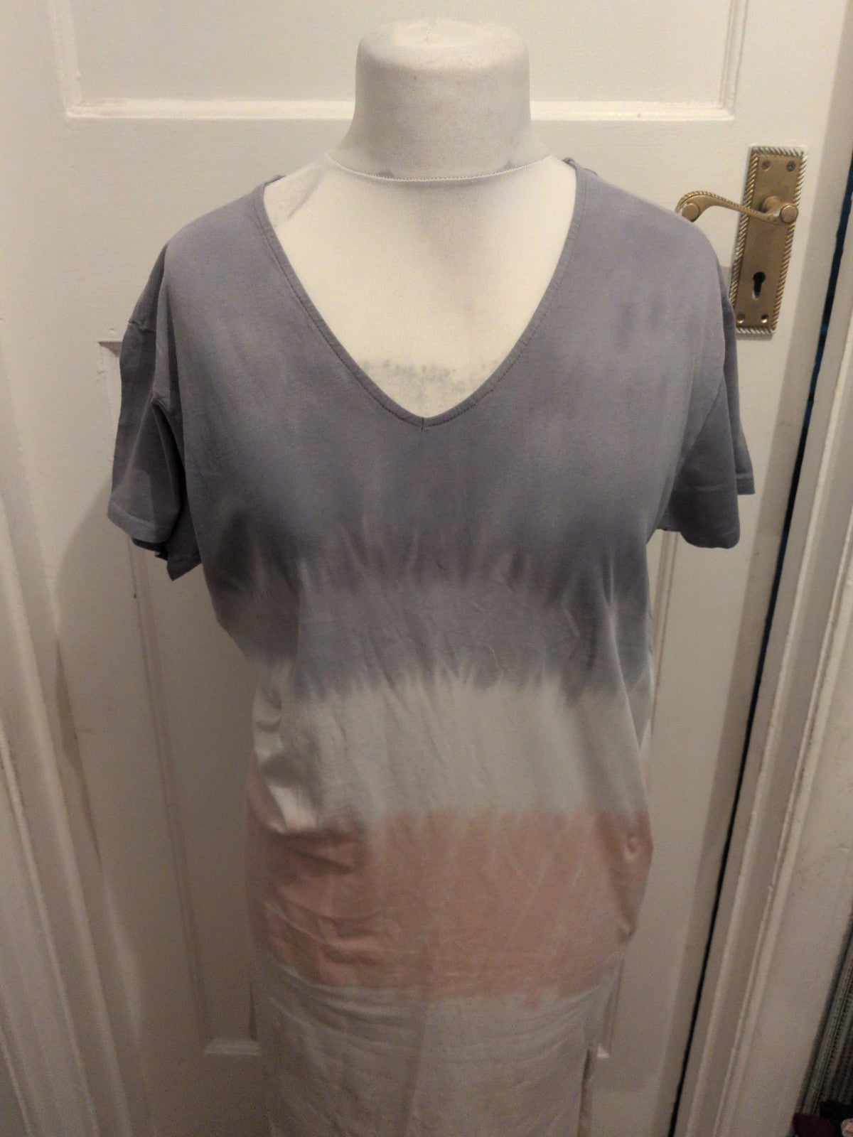 Pull&Bear Small Grey White Pattern Short Sleeve Long Length Dress