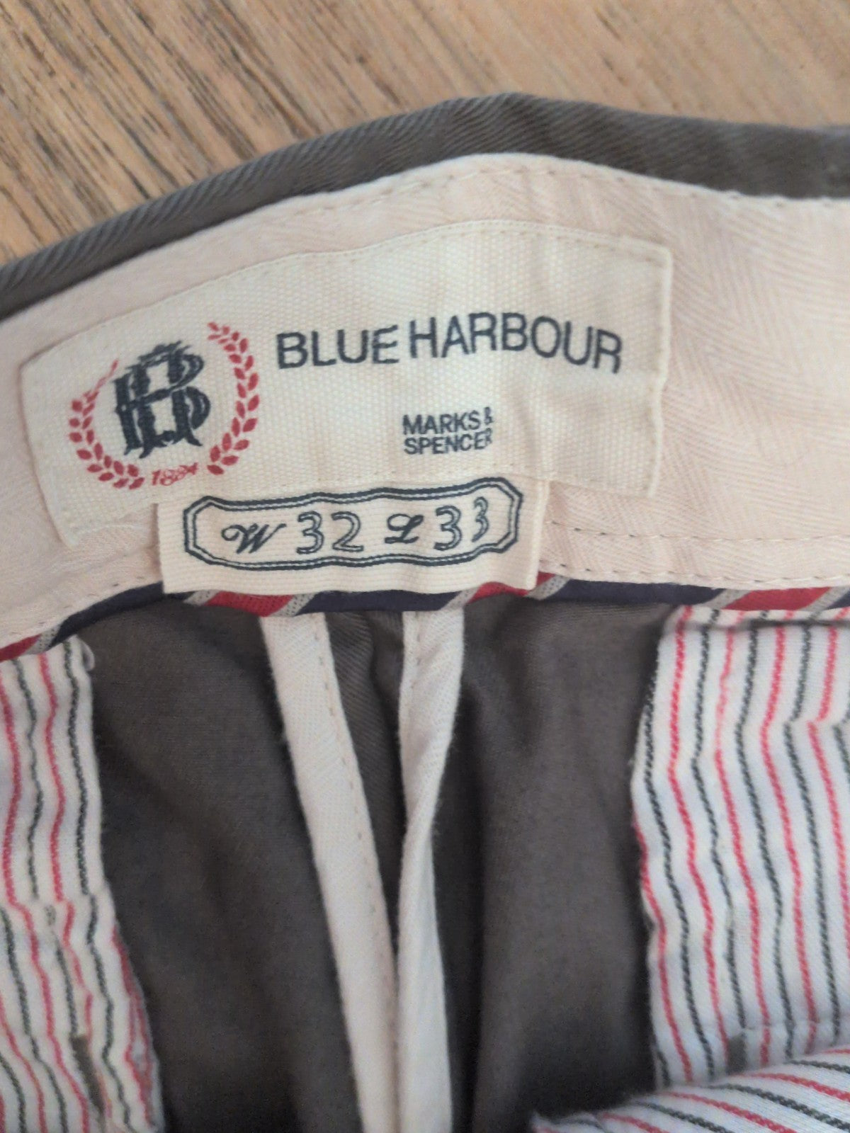 Mens Blue Harbour Size 32/33 Dark Green Chino