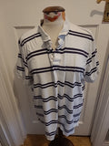 Mens Tu Size Large White And Navy Striped Collared Short Sleeved Polo
