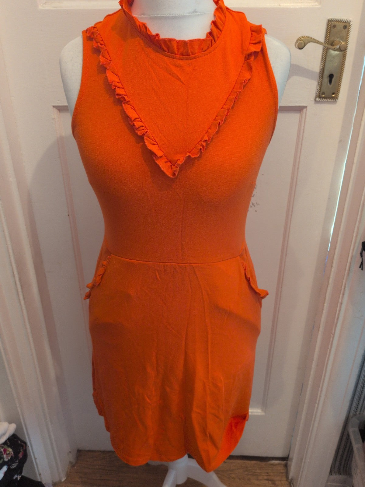 Next 14 Orange Sleeveless With Frill Front Long Dress