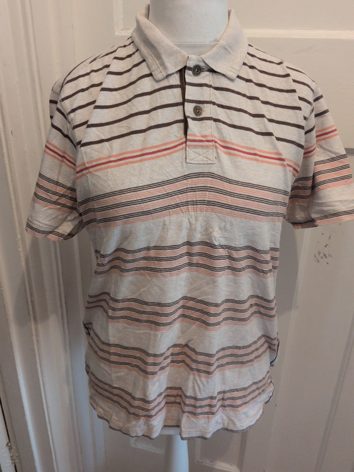 North Coast Medium Tailored Fit Pale Beige Short Sleeve Stripe Polo