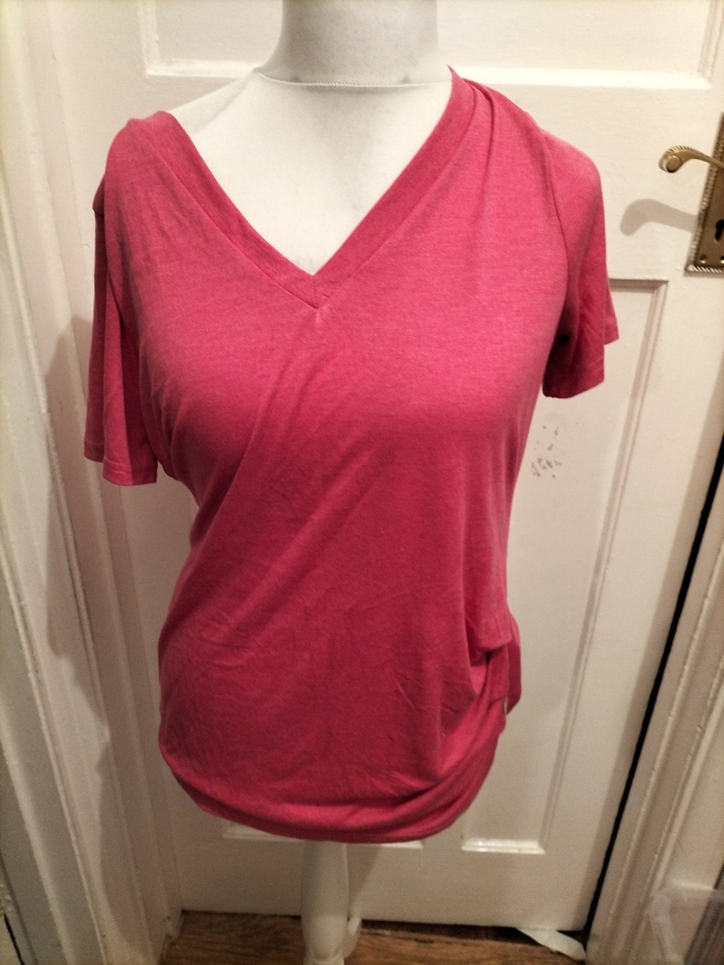 Shein XL Bright Pink Knot Detail Short Sleeve Blouse