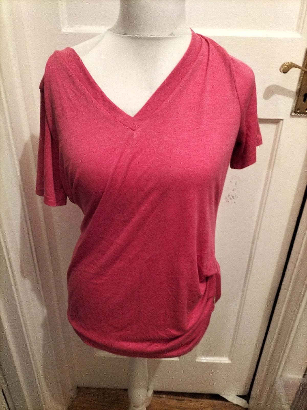 Shein XL Bright Pink Knot Detail Short Sleeve Blouse