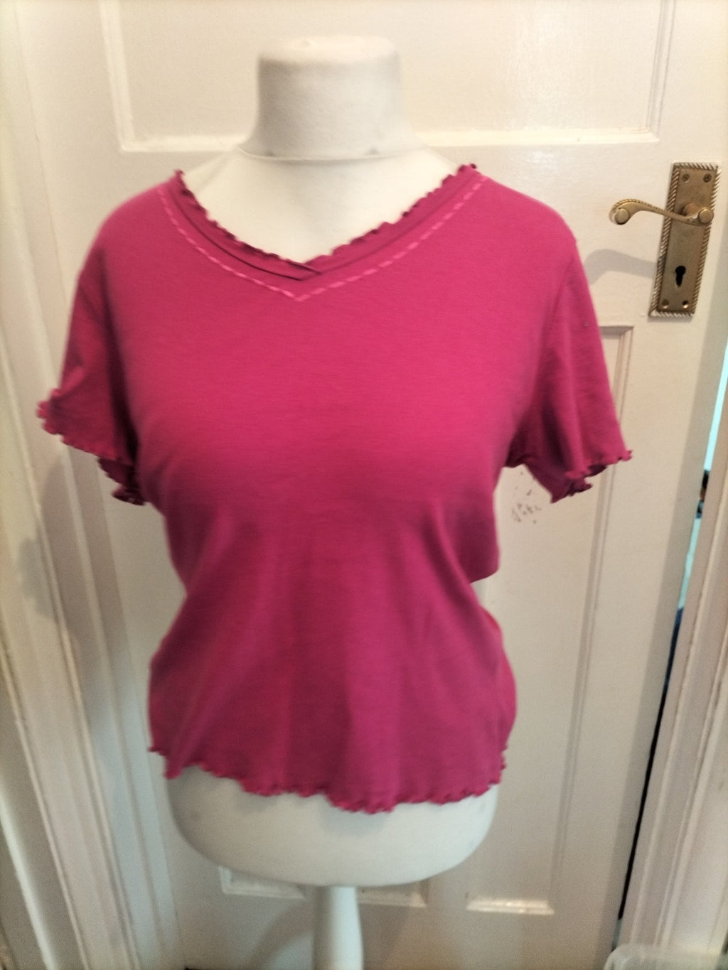 BM Casual Medium Pink Short Sleeve Blouse Frill Hem