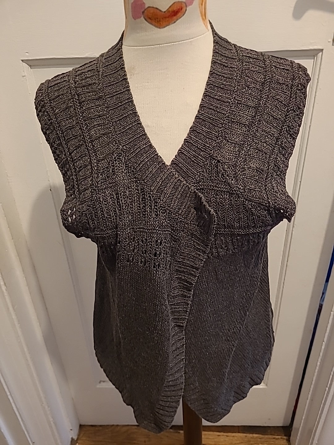 Ladies Marks And Spencer Size 18 Khaki Grey Knit Cap Sleeved Cardigan