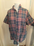 Tu Man Size XL Reg Fit Navy/Brown/Red Check Short Sleeved Shirt