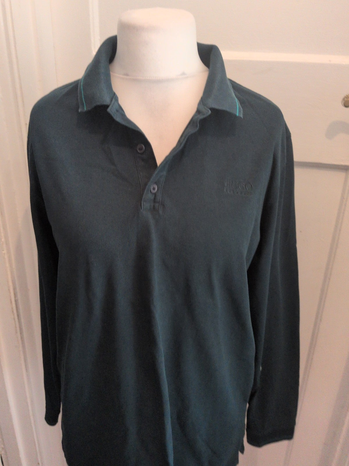 Hugo Boss XL Dark Teal Long Sleeve Polo Shirt