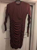 Prettylittlething 12 Brown Long Sleeve Ruched Dress