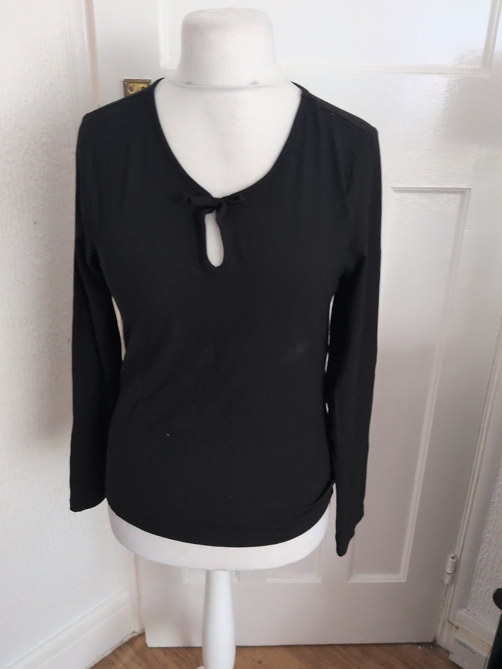 TU 14 Black Rib Long Sleeve Bow On Front Blouse