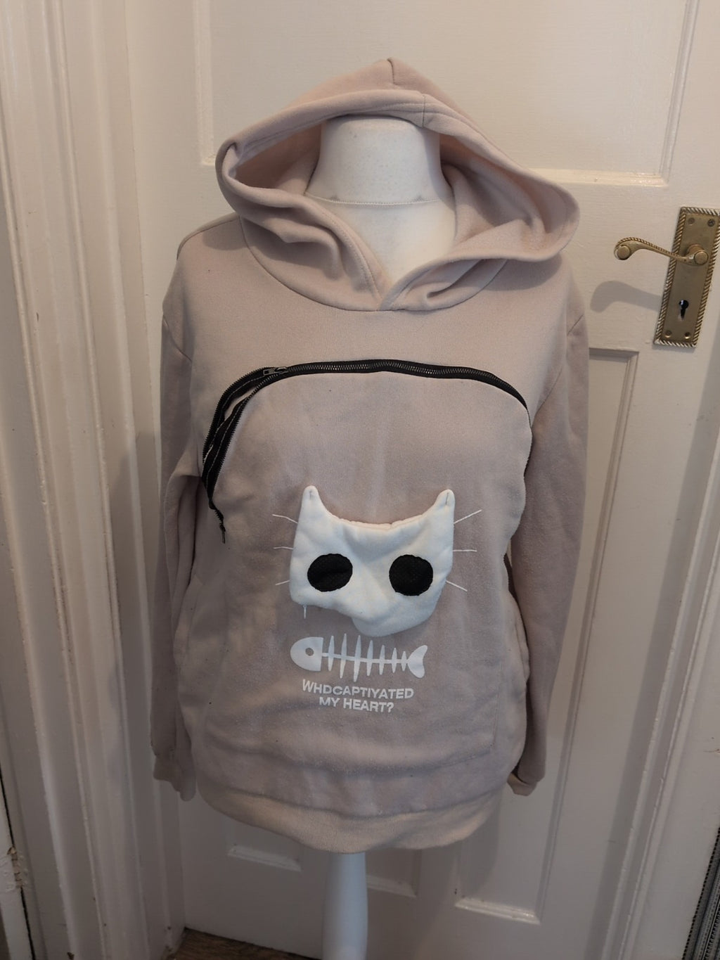 Large Beige Face Pattern Pullover Hoodie