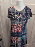 Tu 10 Multicoloured Aztec Pattern Short Cap Sleeve Dress Knee-Midi