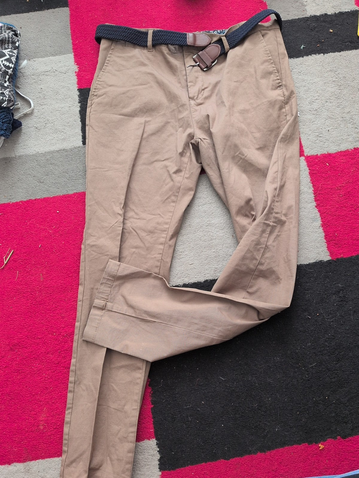 Steel & Jelly 34R Slim Fit Brown Chinos Trousers