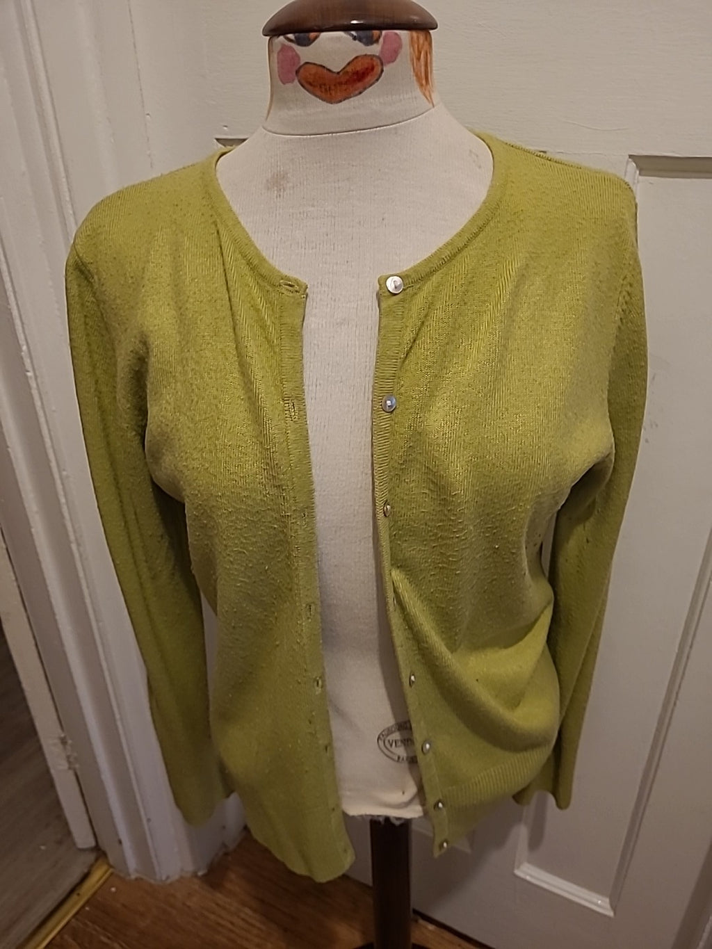 Ladies Size Large Green Long Sleeved Cardigan