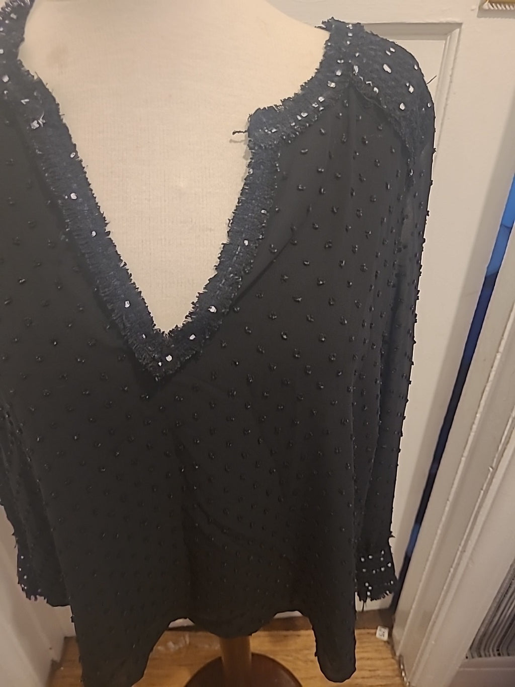 Ladies Zara Size Small Black Bobble Detail Long Sleeved Blouse