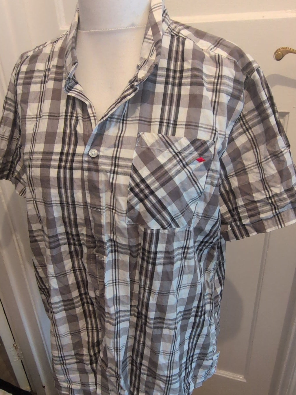Lee Cooper 2XL Grey Check Short Sleeve Shirt