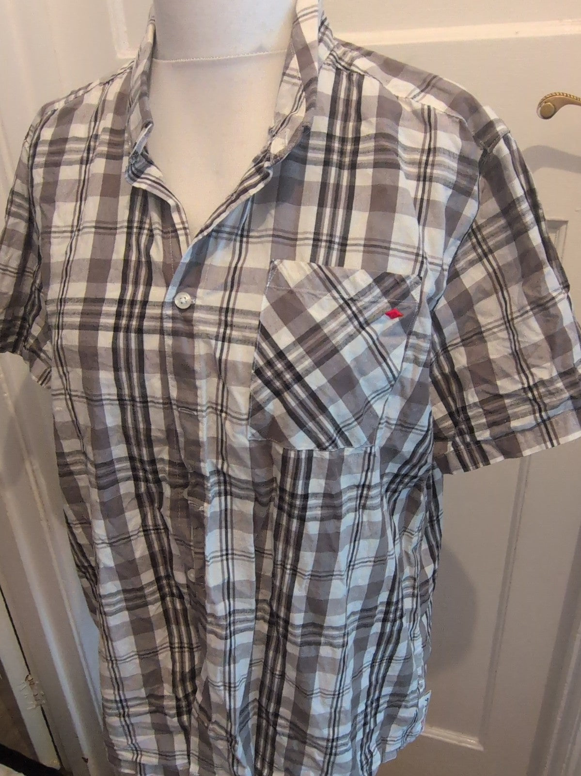 Lee Cooper 2XL Grey Check Short Sleeve Shirt