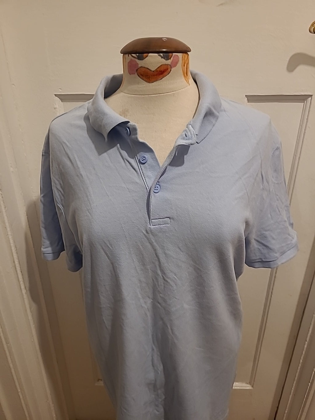 Mens George Size Large Light Blue Collard Short Sleeve Polo Shirt