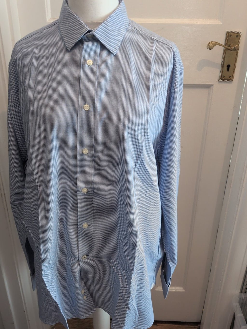 Skopes 17.5 Blue Patterned Long Sleeve Shirt Luxury Collection