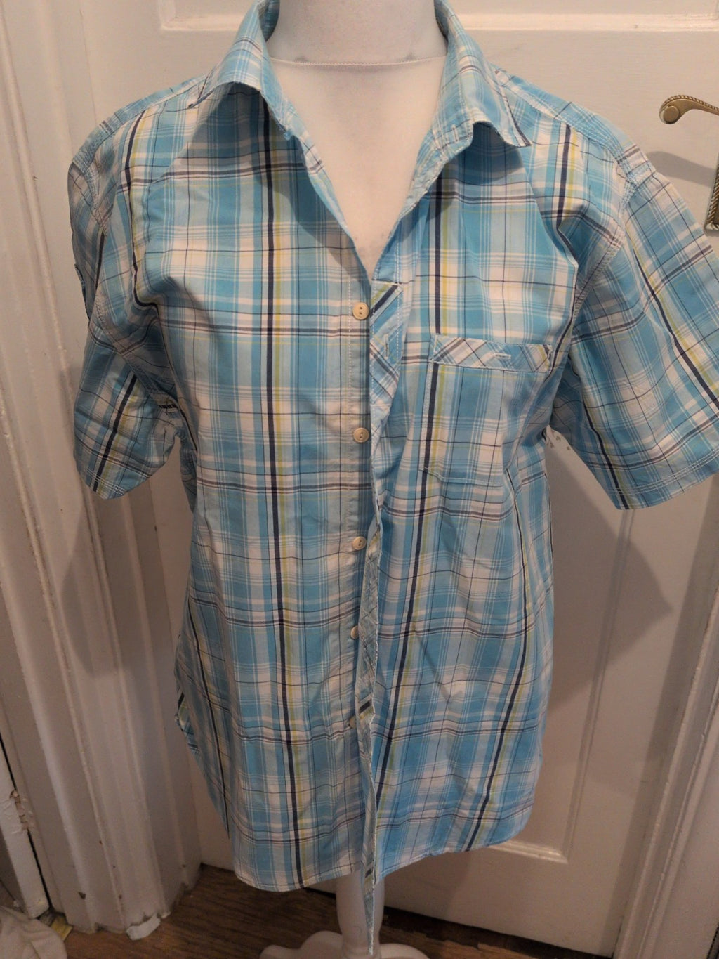 St George By Duffer XL Sea Blue Check Short Sleeve Shirt
