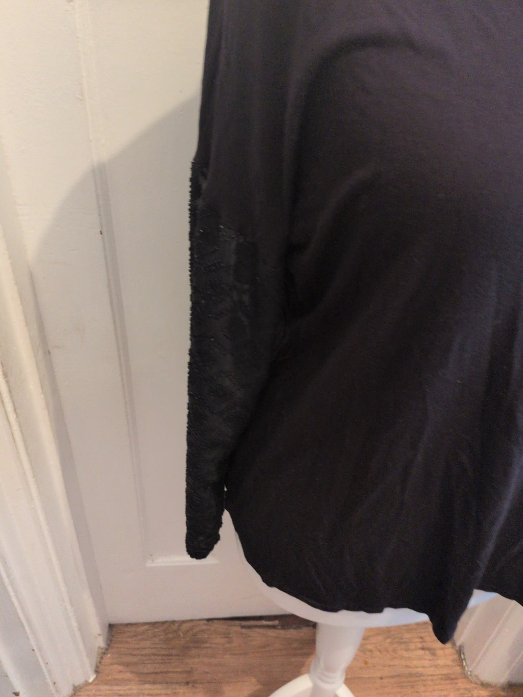 Great Plains London Large Black Long Sleeve Blouse See Through Sleeves