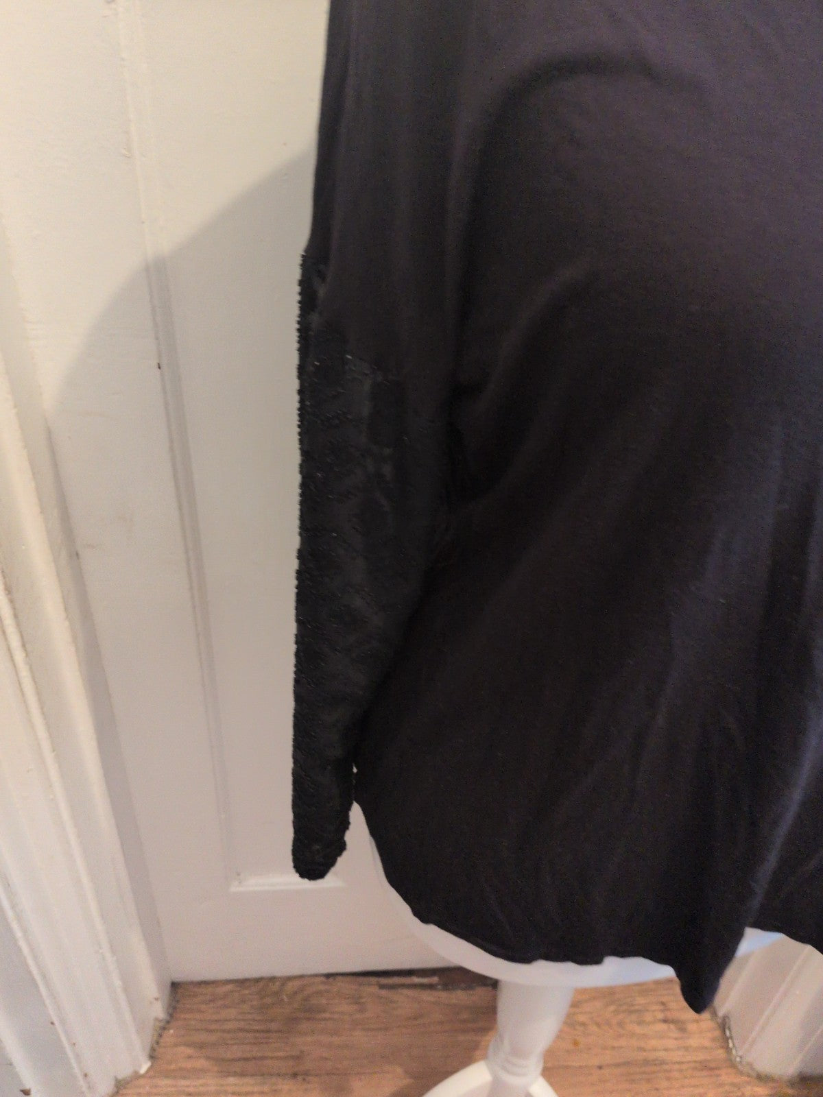 Great Plains London Large Black Long Sleeve Blouse See Through Sleeves