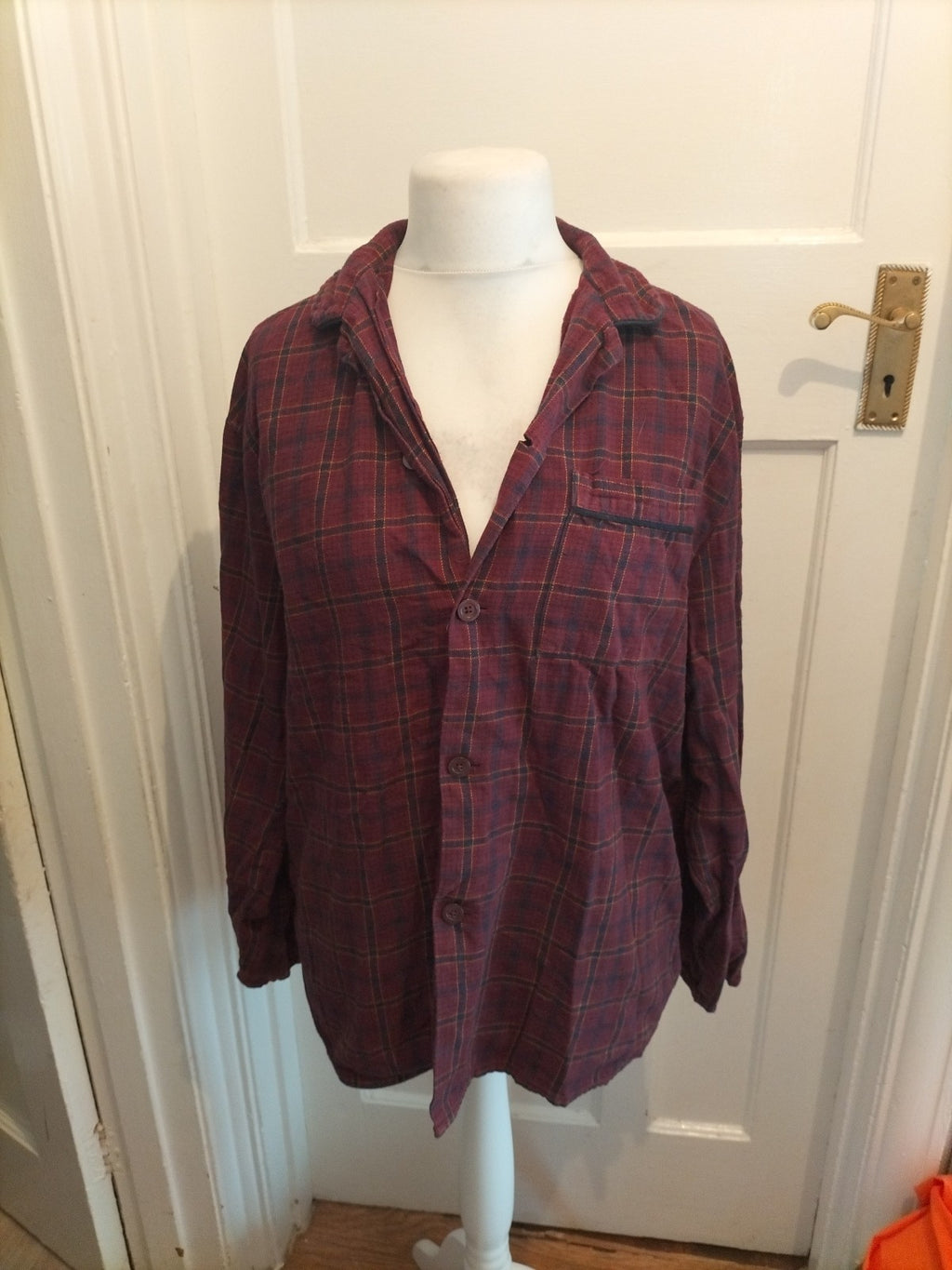 M&S Large Rust Mix Check Long Sleeve Pyjama Top