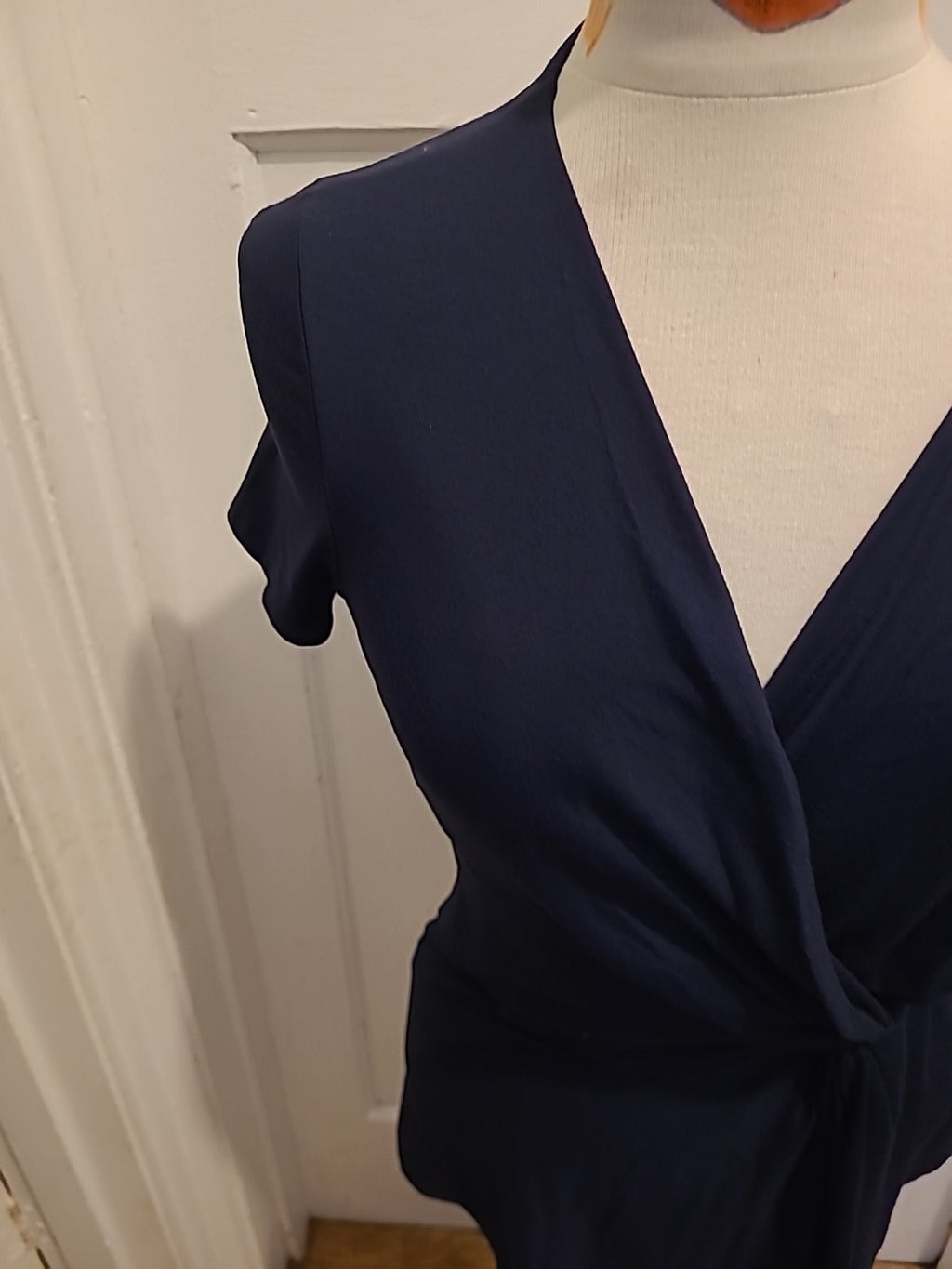 Ladies Kaliko Size 8 Navy Short Sleeved Detailed Blouse
