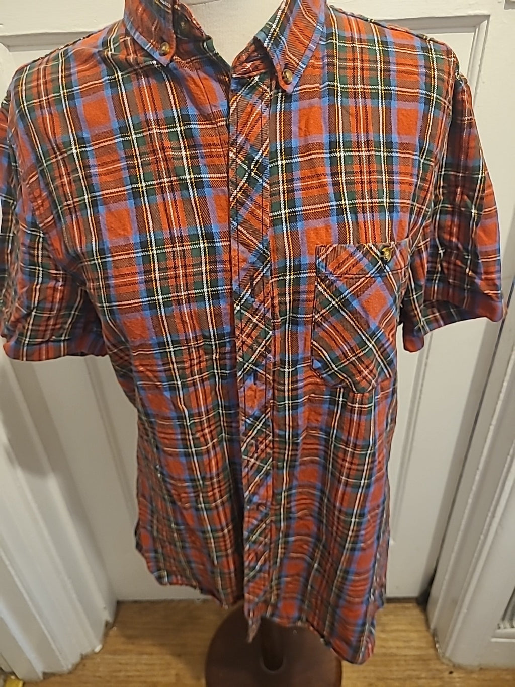 Mens Topman Size Medium Classic Fit Red/Navy Check Short Sleeved Shirt