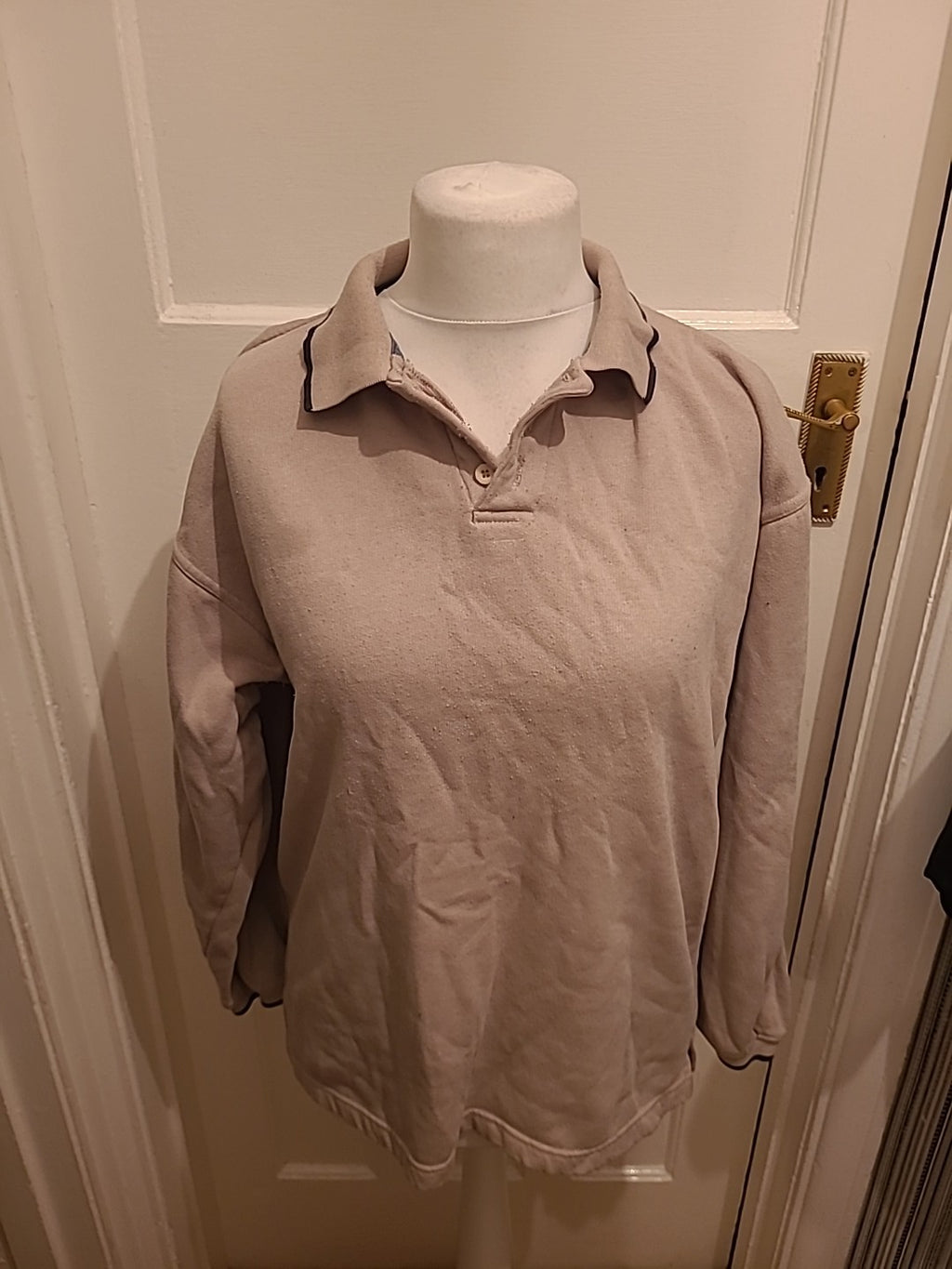 Mens Primark Essentials Size M Beige Collared Jumper