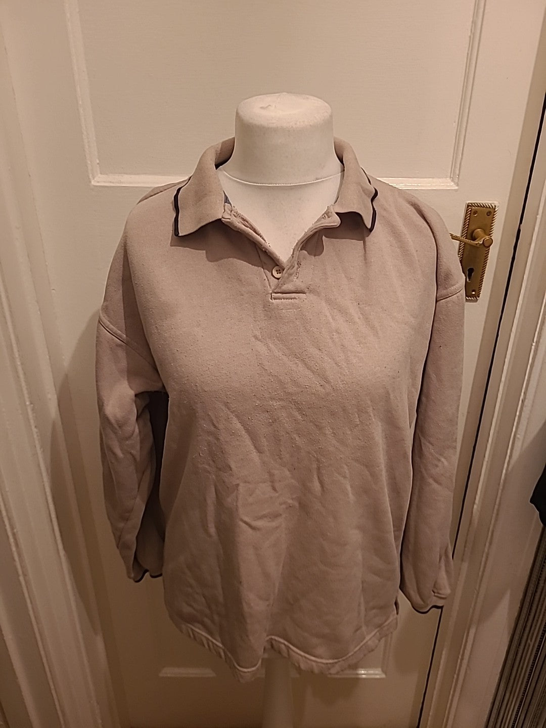 Mens Primark Essentials Size M Beige Collared Jumper