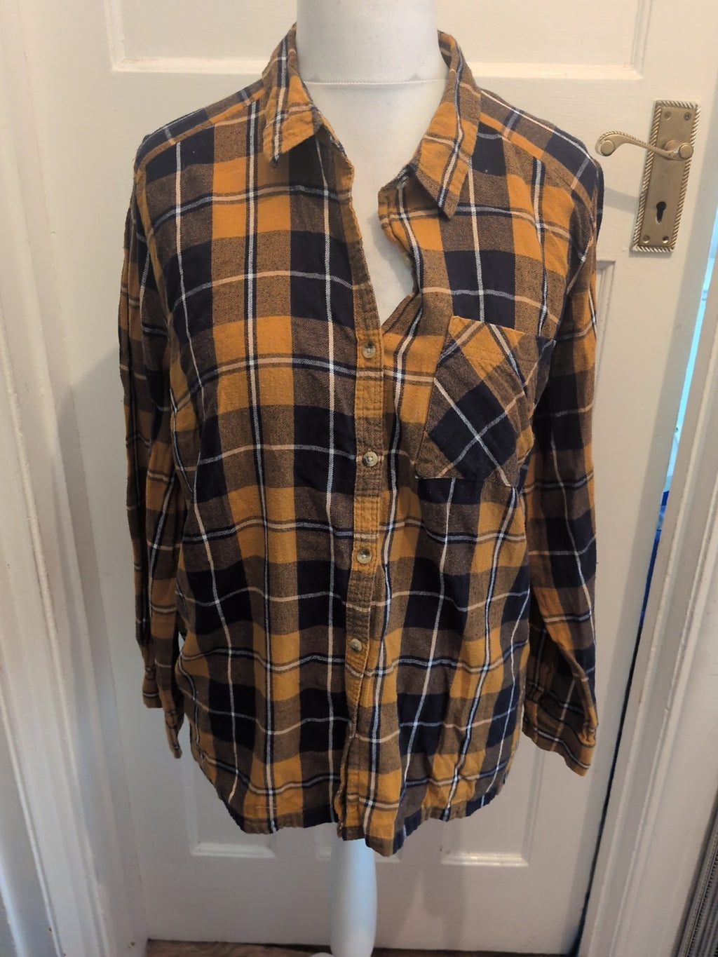 Primark 20 Orange Navy Check Long Sleeve Shirt