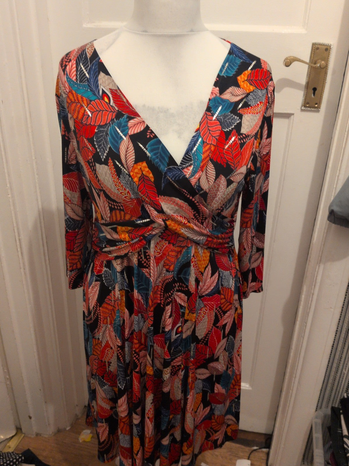 Afibel 16-18 Multicoloured Half Sleeve V Neck Dress