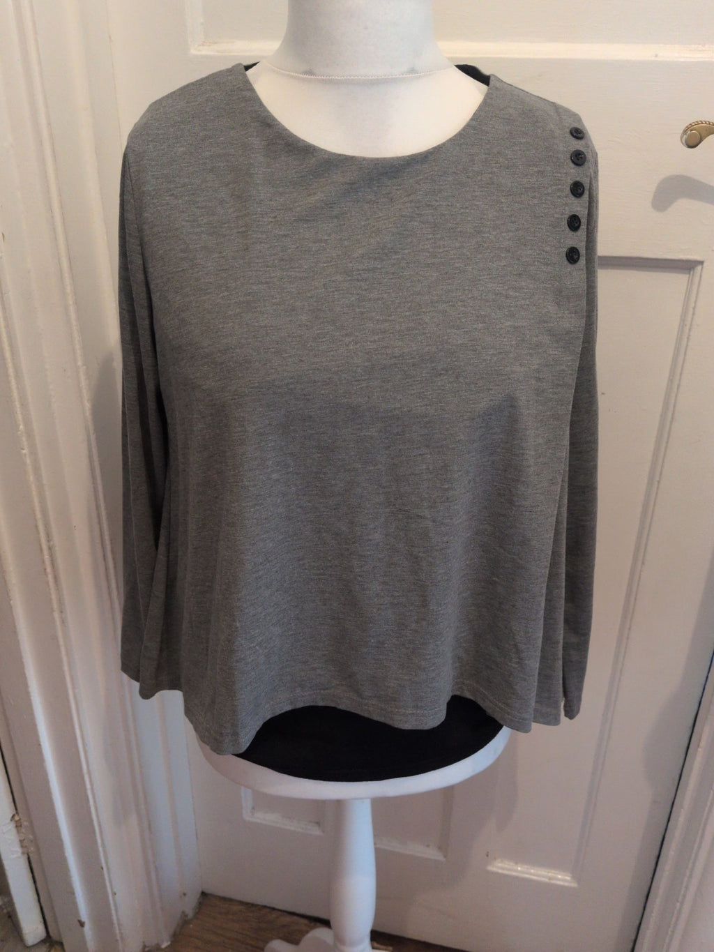 4XL Grey And Black Lined Long Sleeve Blouse
