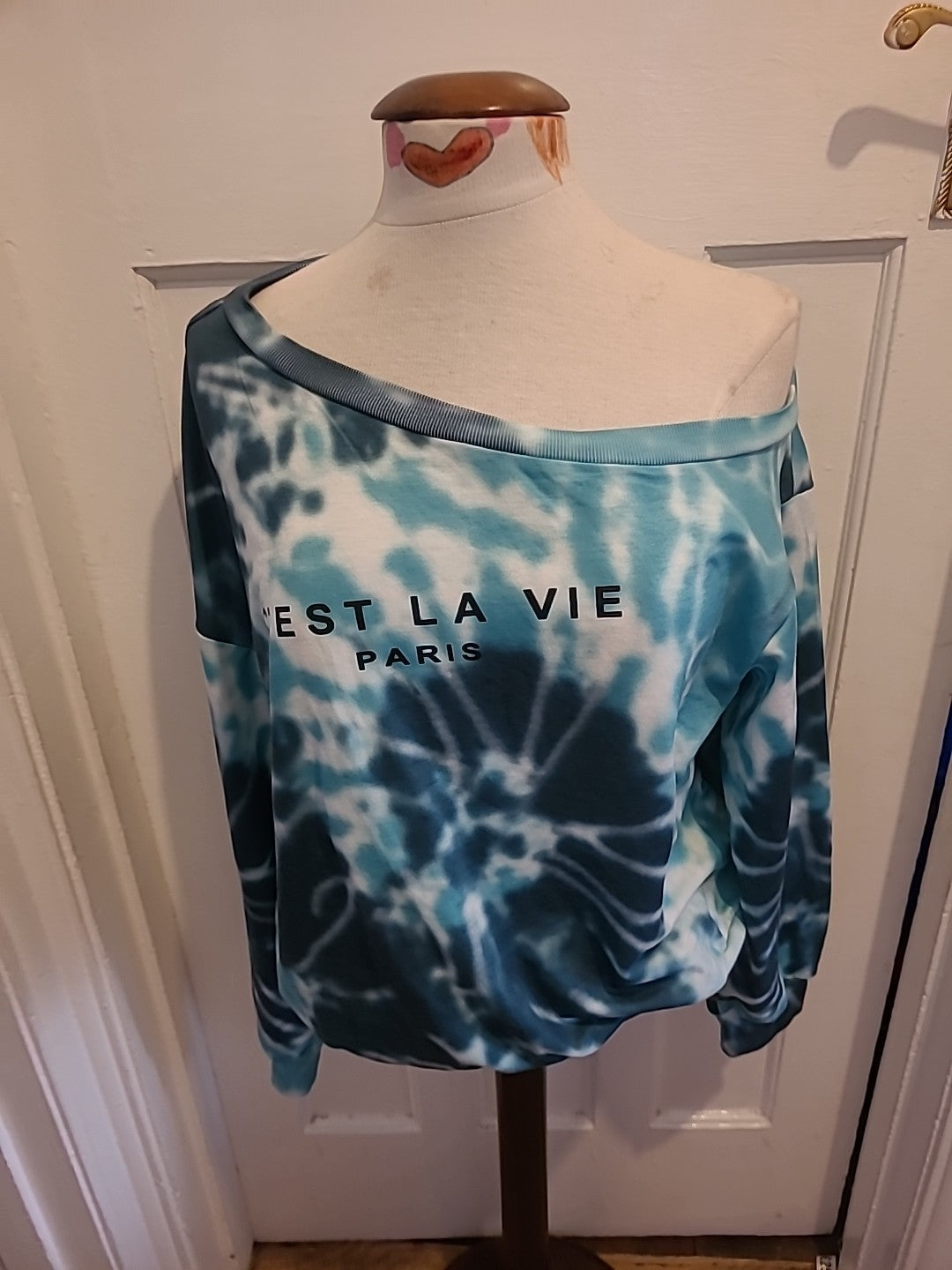 Ladies Shein Size Large Turquoise Teal Off The Shoulder Long Sleeved Lightweight