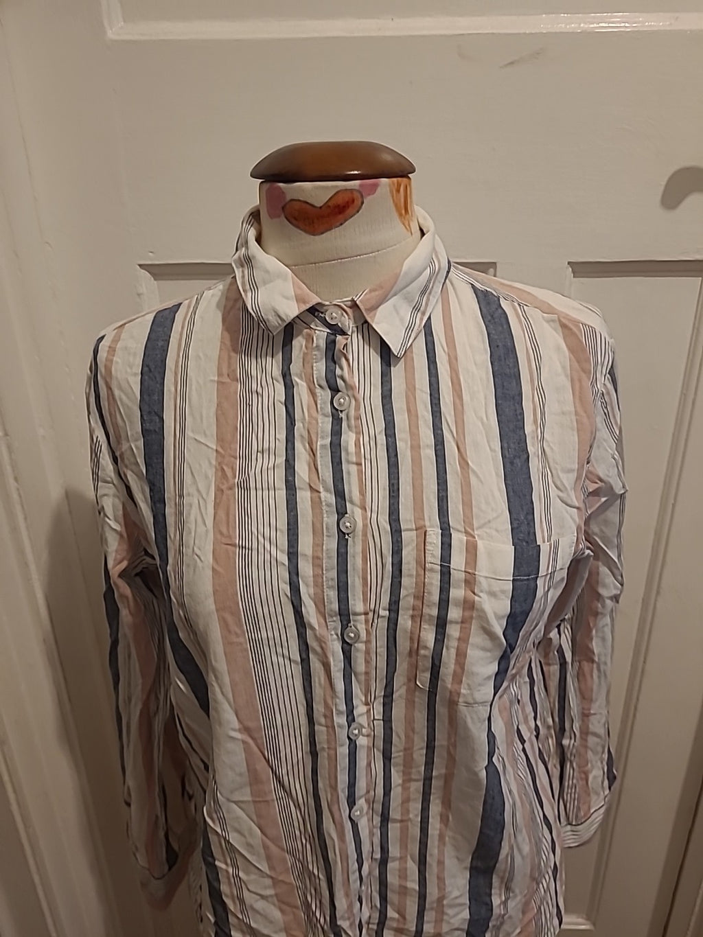 Ladies Primark Size 10 Multicoloured Striped Buttoned Long Sleeved Blouse