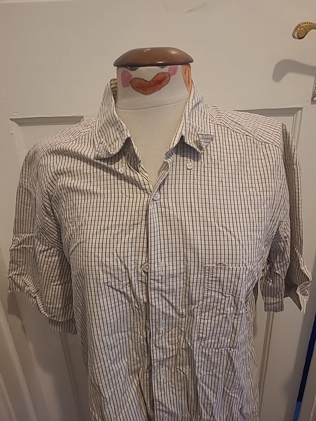 Mens Dockers Size Large Grey/Beige Check Short Sleeved Shirt
