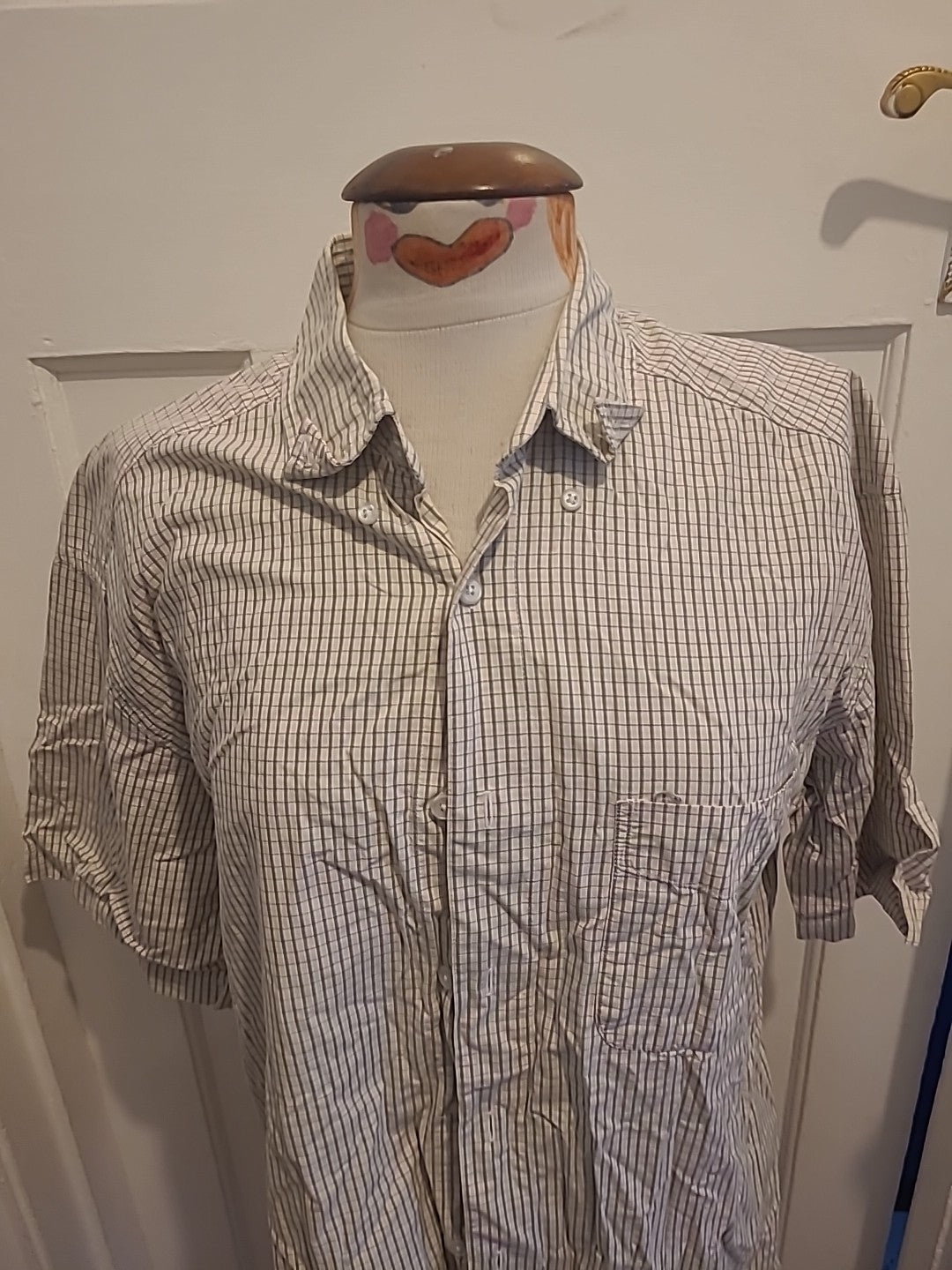 Mens Dockers Size Large Grey/Beige Check Short Sleeved Shirt