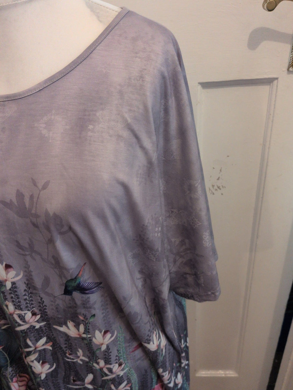 Ladies 6XL Grey Floral Short Sleeve T-shirt