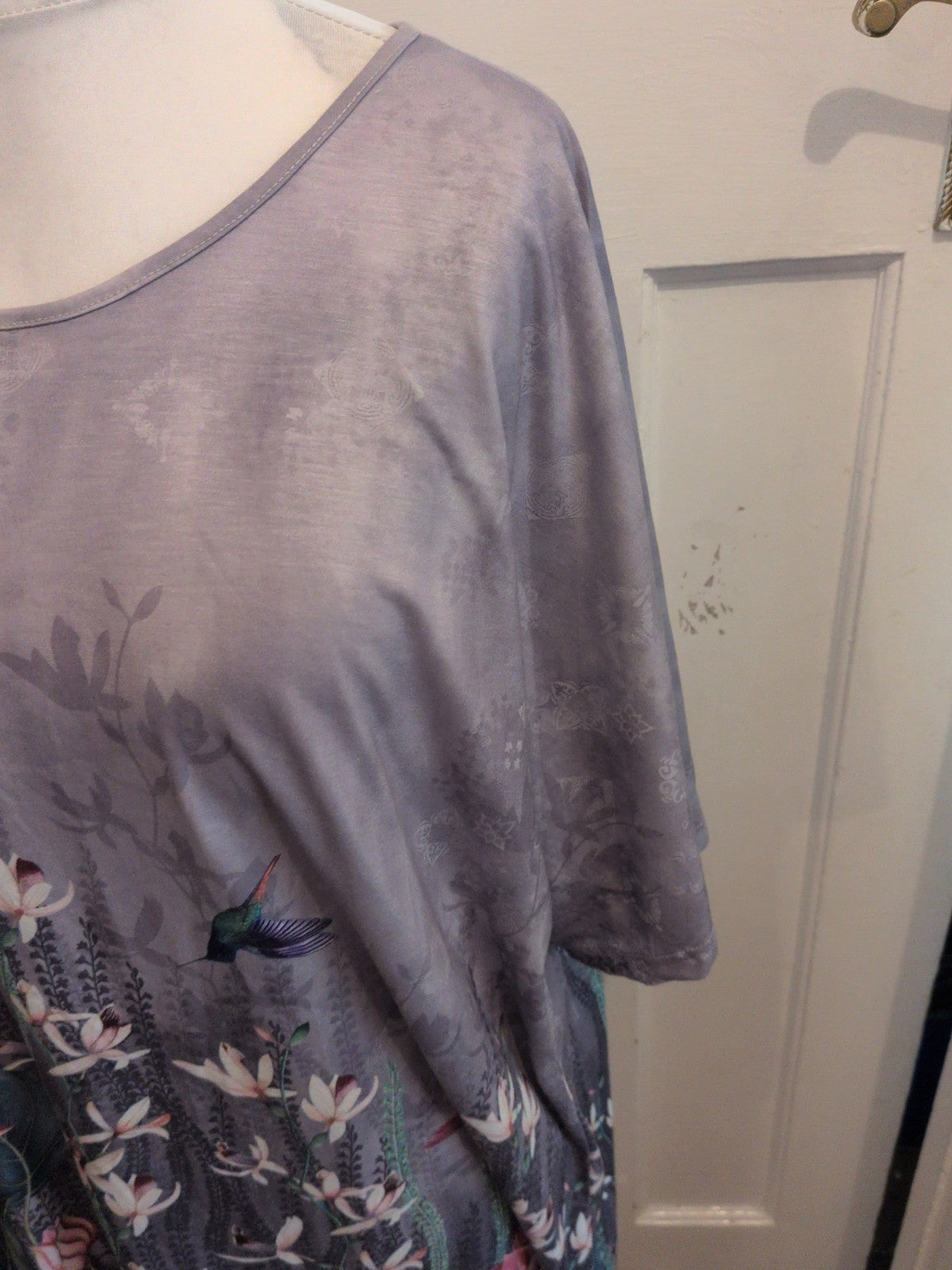Ladies 6XL Grey Floral Short Sleeve T-shirt