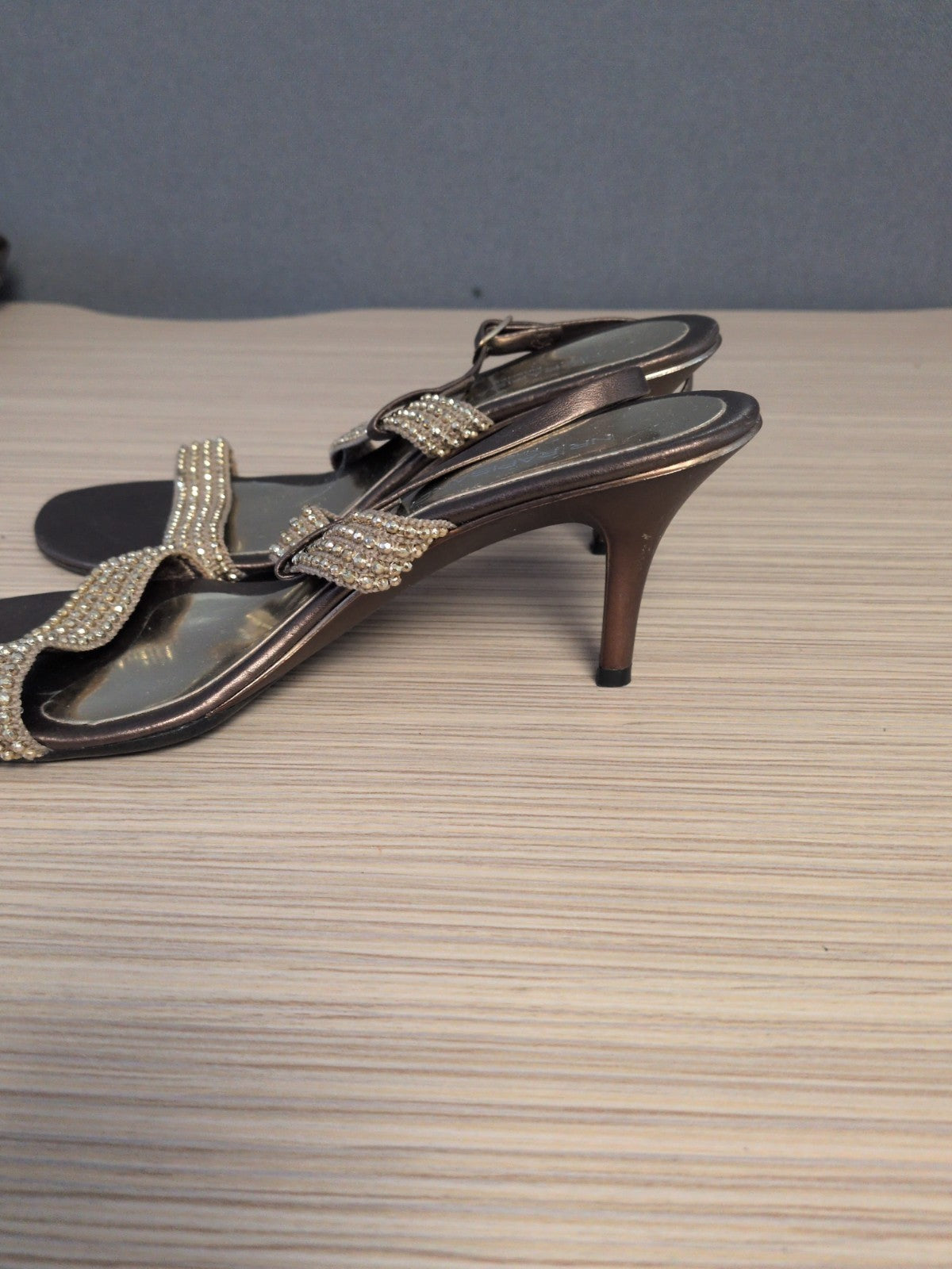 Rapisardi EU 37 Brown And Gold Diamante Small Heels