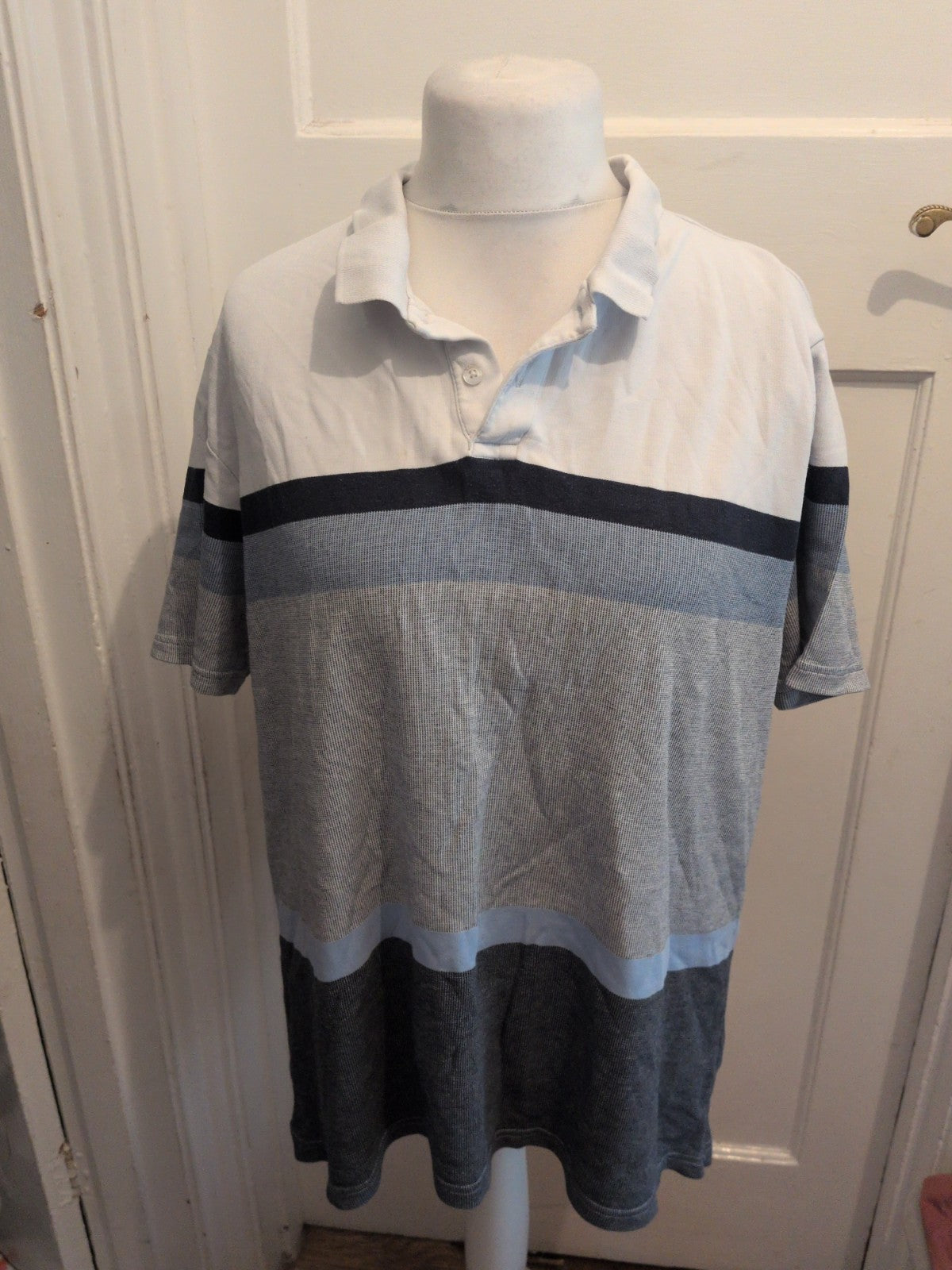 Marks And Spencer XL Pure Cotton Grey White Navy Short Sleeve Polo